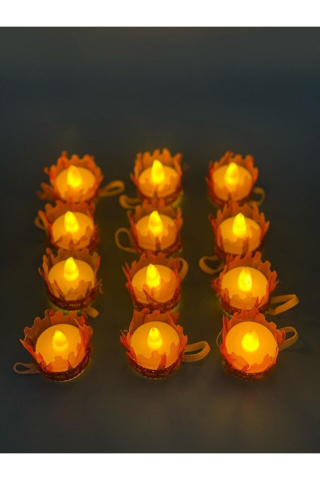 Bordo 12'li Led'li Kına El Mumu Tealight Dumansız Nedime Mumu Bordo