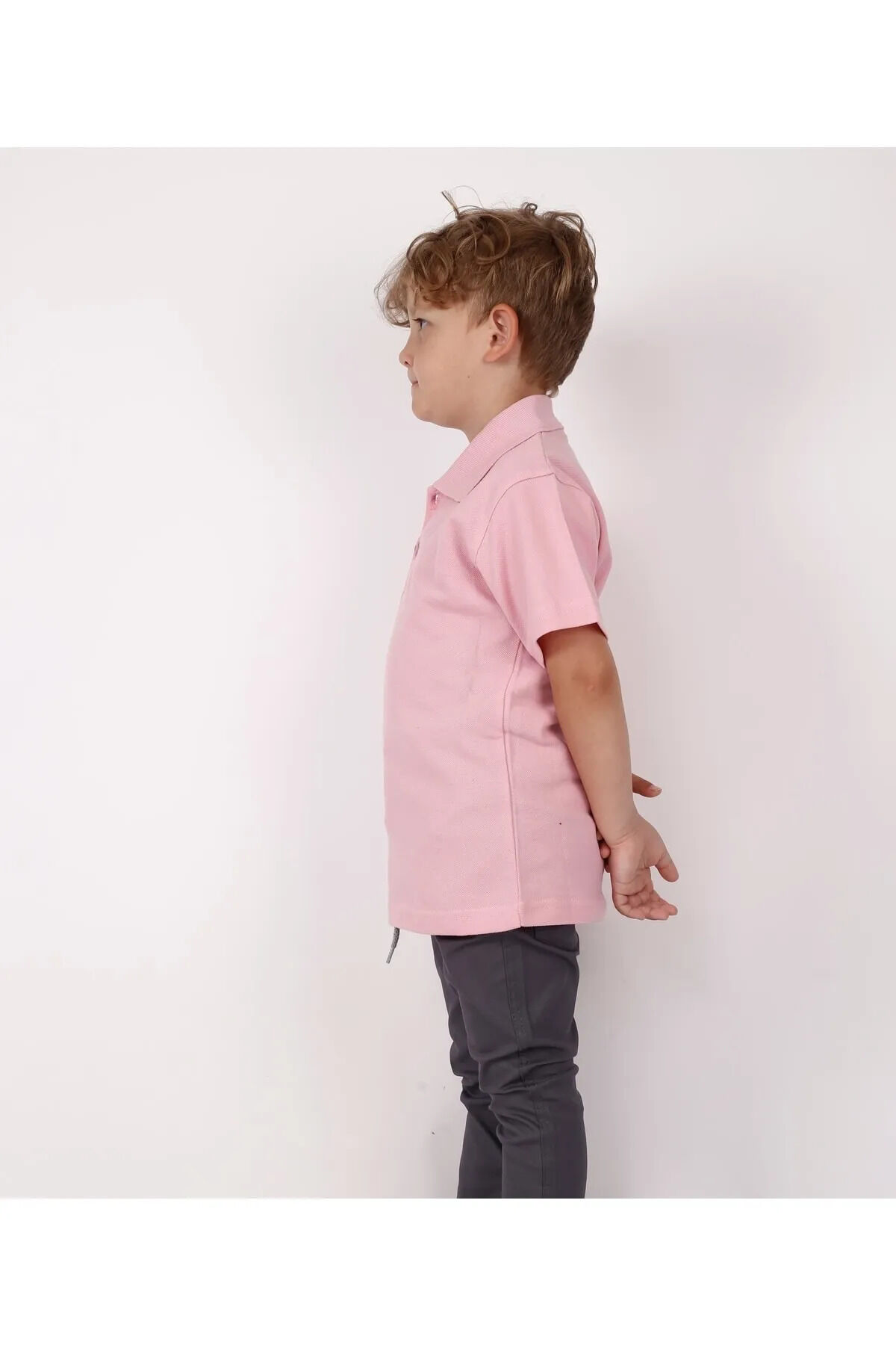 Çocuk Kısa Kol Normal Kalıp Comfort Polo Yaka Düz Renk Okul Penye Lakost T-shırt NOBLE 24 Pembe - 14-15 Yaş