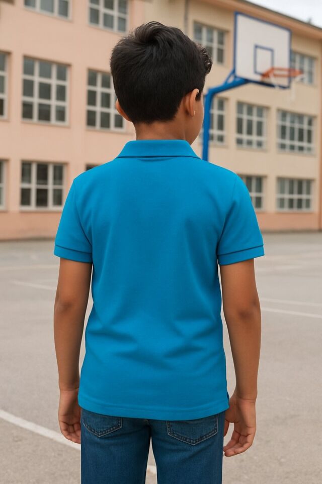 Okul Forması Polo Yaka Tişört - Gün Boyu Rahatlık - Nefes Alan Kumaş, Dayanıklı ve Rahat - Kısa Kol Mavi - 11 Yaş