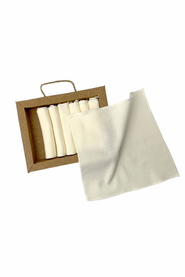 7'li %100 Pamuk Penye Bebek Ağız Mendili - Ekru Renk - 20x20 cm Ekru - 0-1 Ay