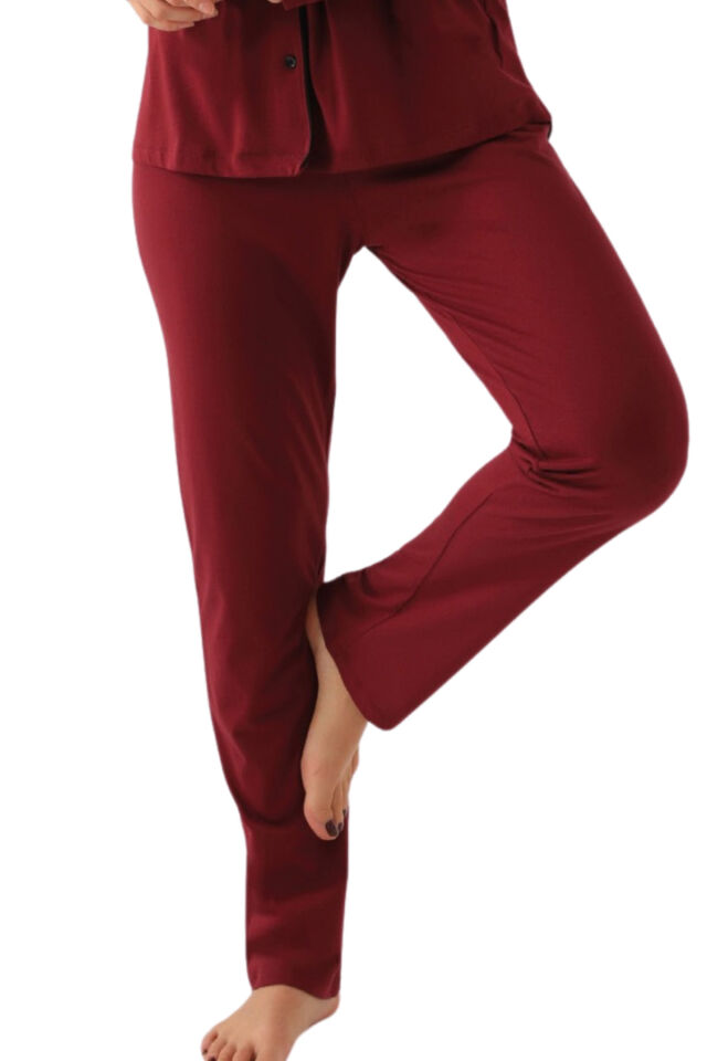 2025  Modal Penye Boydan Patlı Düz Paça Pijama Takımı CY.25.K. 77.17.01.U12 Bordo - XL