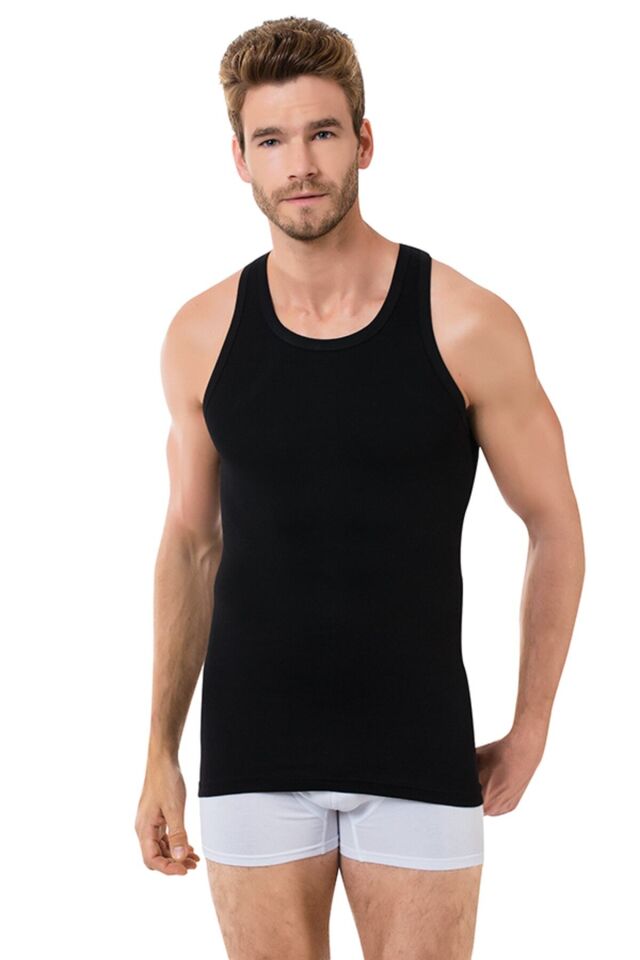 3 Adet Sporcu Rambo Ribanalı Atlet Siyah - 2XL