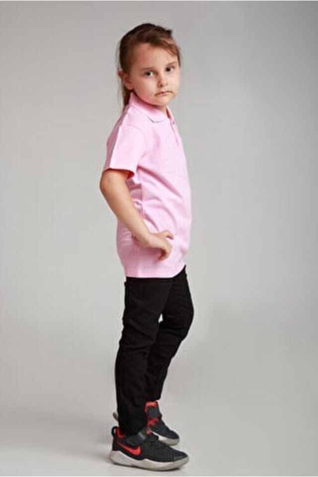Pembe Unısex Penye Polo Yaka Okul Tişörtü Pembe - 9-10 Yaş