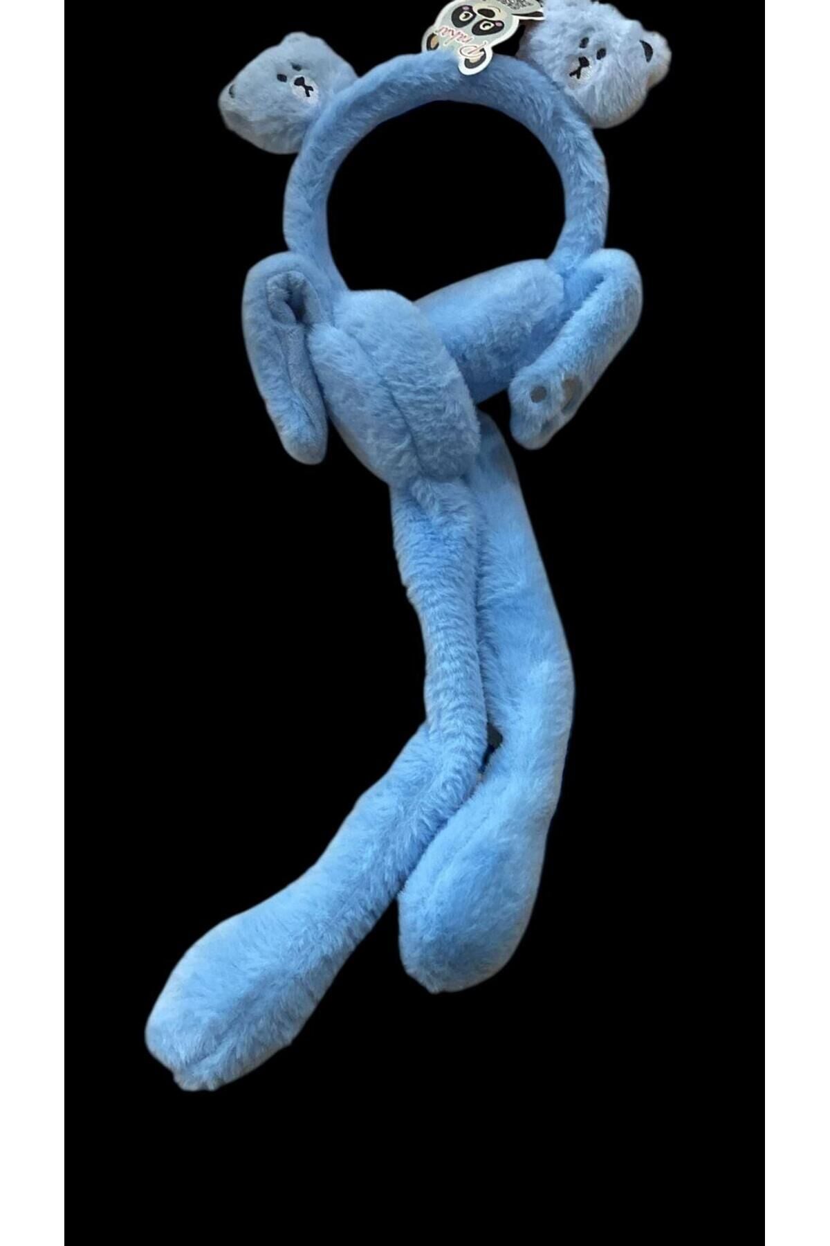Peluş Kız Çocuk Peluş Figürlü Oynar Kulaklı Sesli Kışlık fuşya Çoçuk kulaklık Mavi