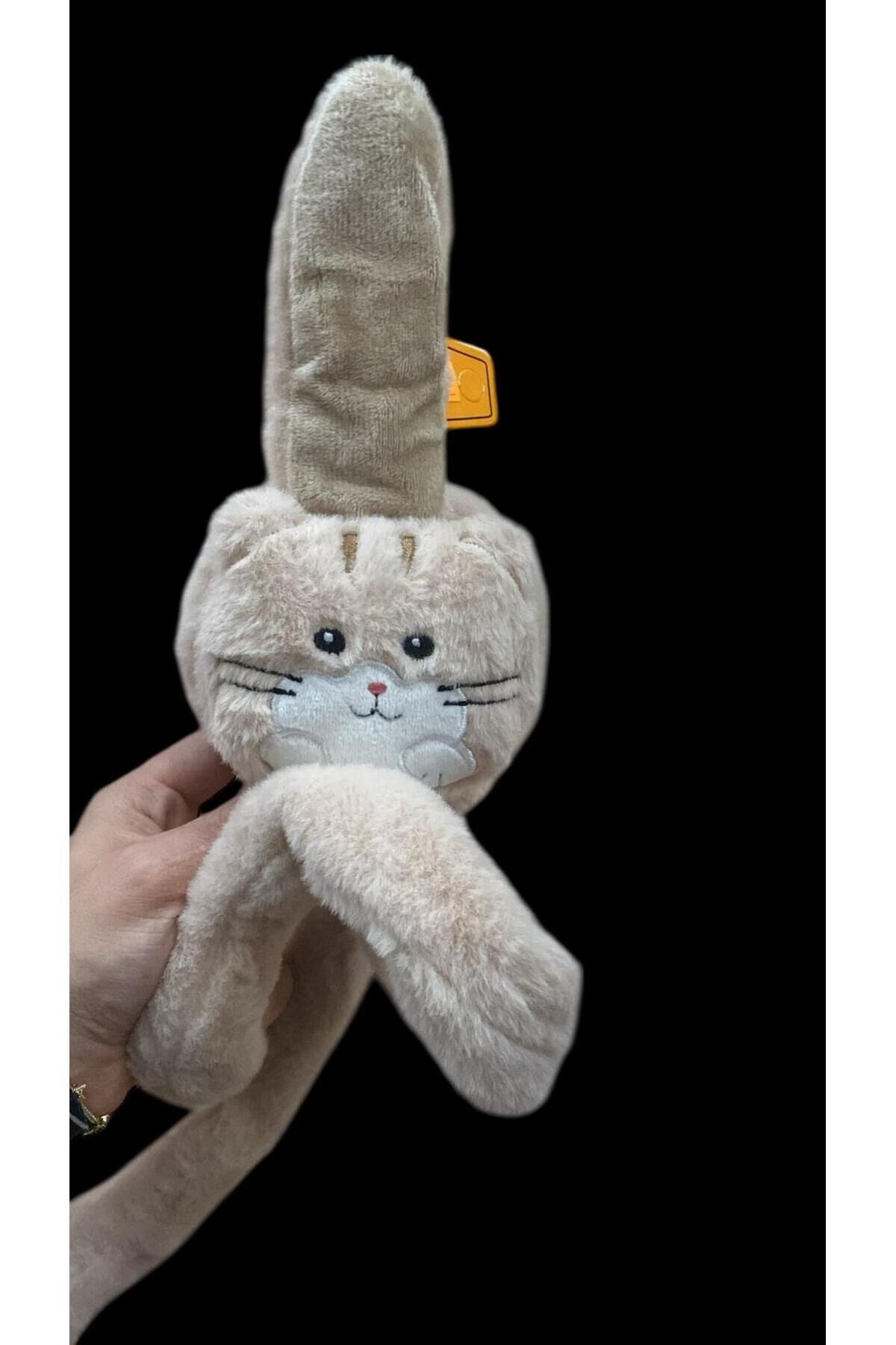 Peluş Kız Çocuk Peluş Figürlü Oynar Kulaklı Sesli Kışlık fuşya Çoçuk kulaklık Bej