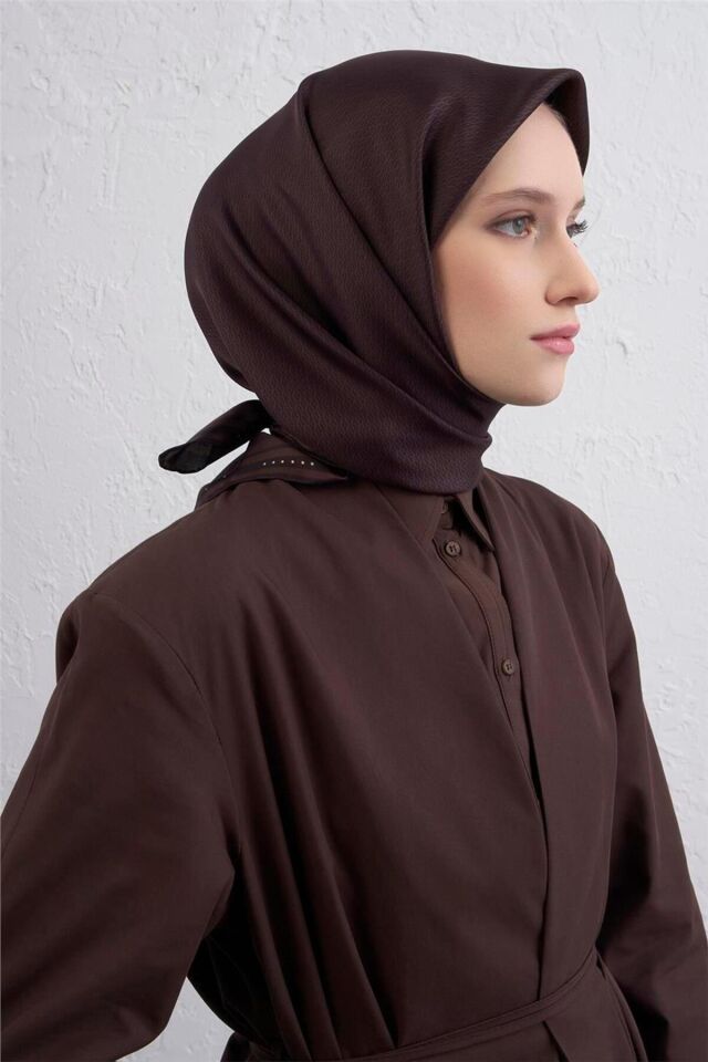 Saf İpek Sura Eşarp 9401D 34 2026 YENİ SEZON Kahverengi