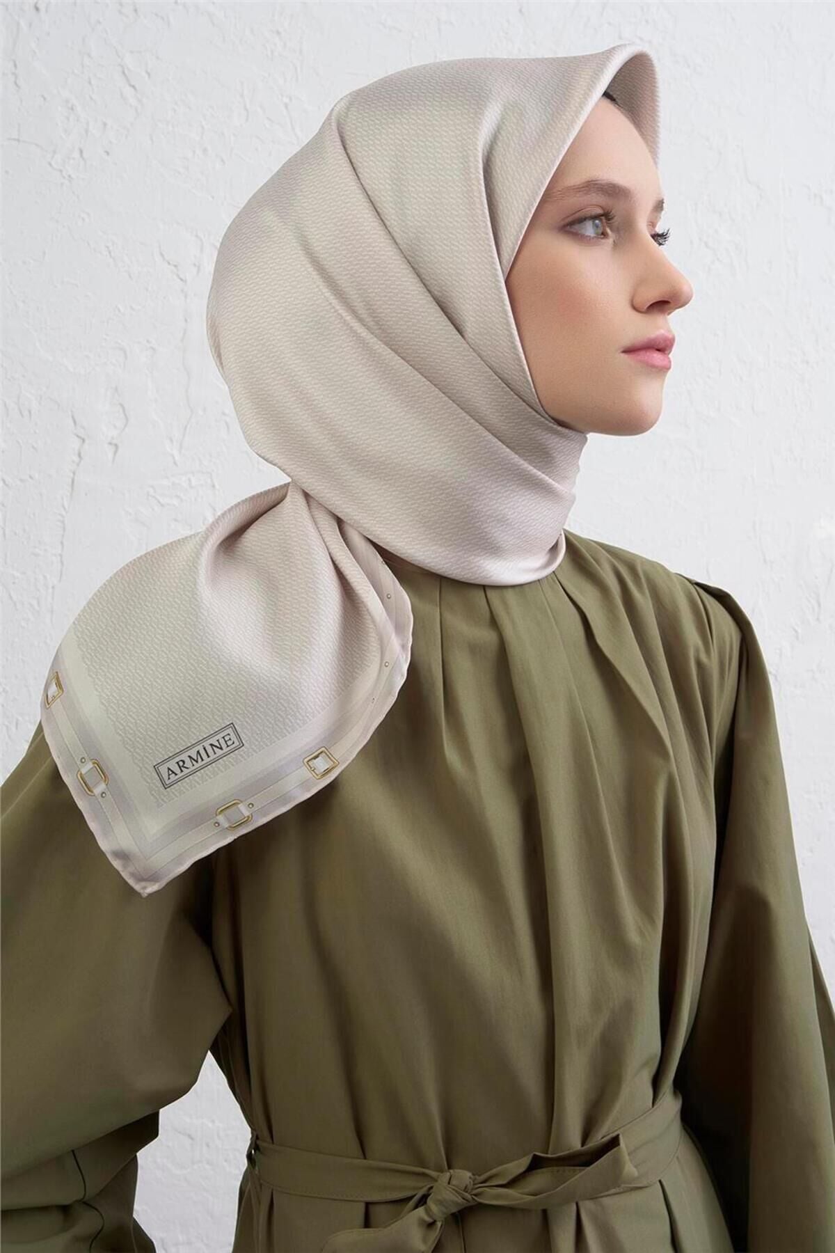 Monogram Desenli Saf İpek Twill Eşarp 9401D 85 Krem