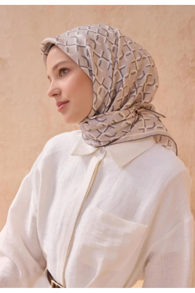 MONOGRAM DESEN İPEK EŞARP 4102D TWILL Bej