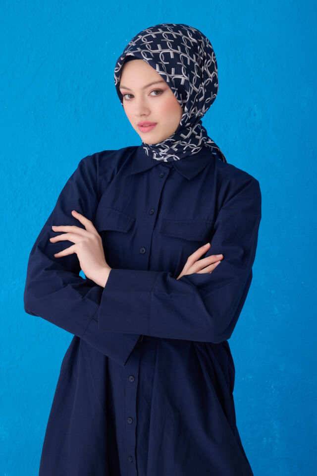 Saf İpek Eşarp 4102D (Twill İpek) 90 x 90 Lacivert Lacivert