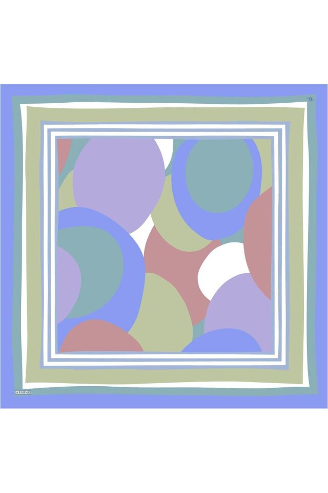 Geometrik Desenli Saf İpek Sura Eşarp 9313D 56 Mavi̇