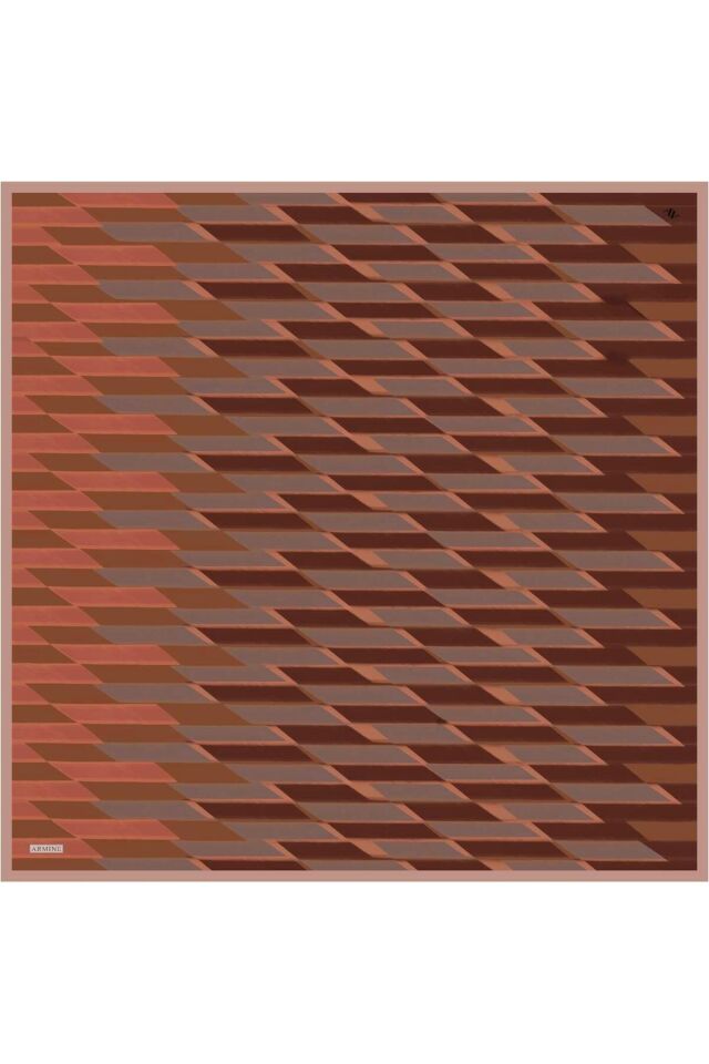Geometrik Desenli Saf İpek Sura Eşarp 9325D 80 Kahverengi̇