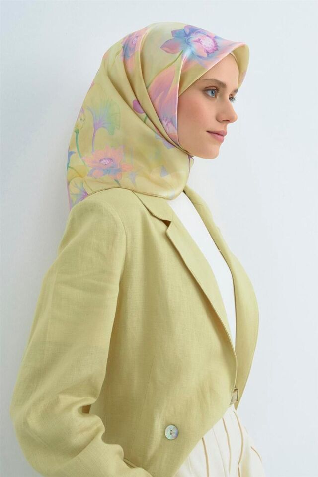 Saf İpek Twill Eşarp 9505D 05 Sari