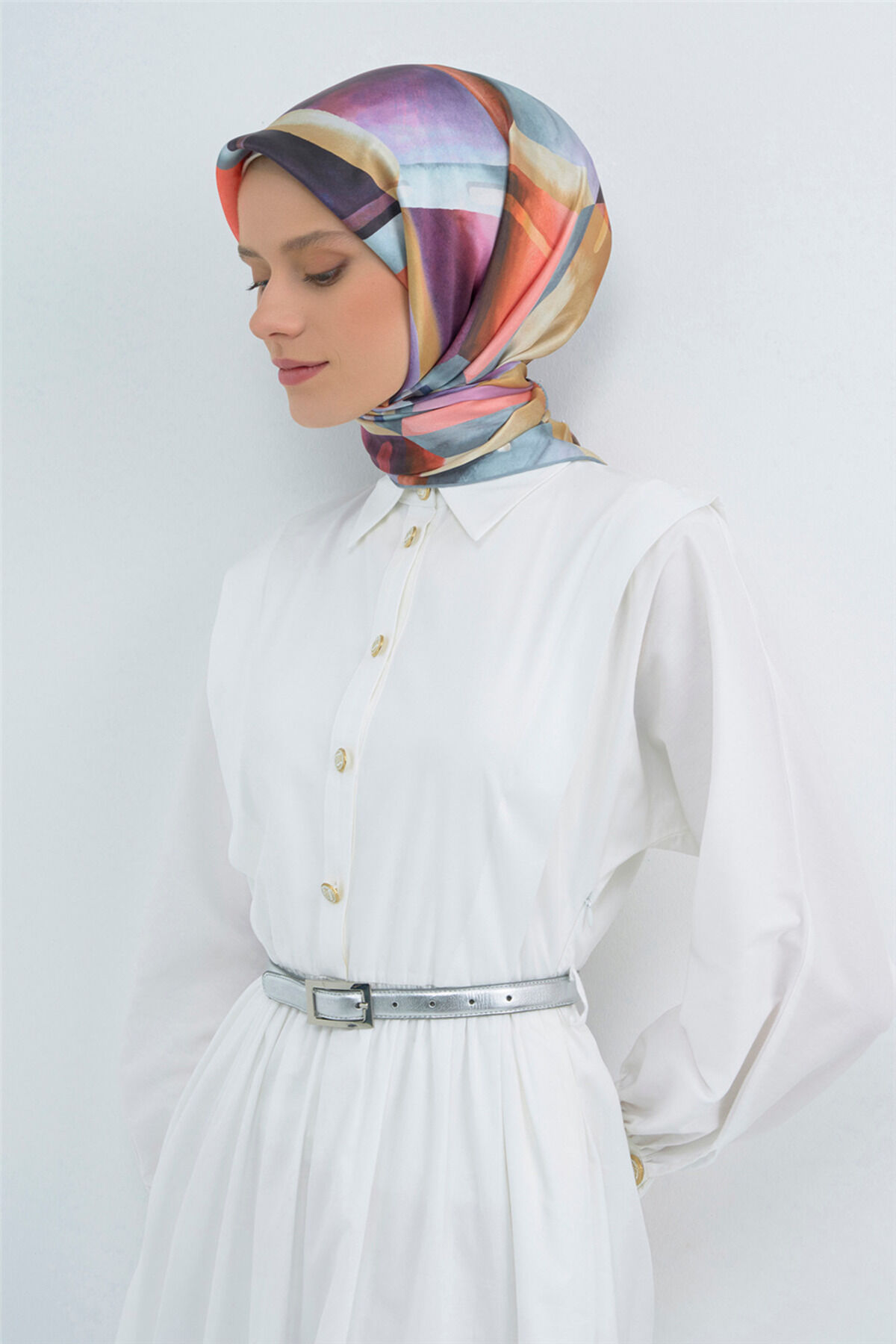 Saf İpek Sura Eşarp 9510D 80 Çok Renkli̇