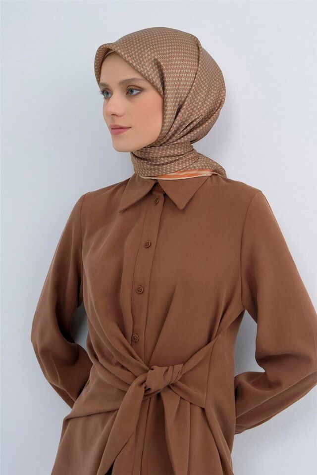 Saf İpek Twill Eşarp 9528D 04 Açik  Kahve