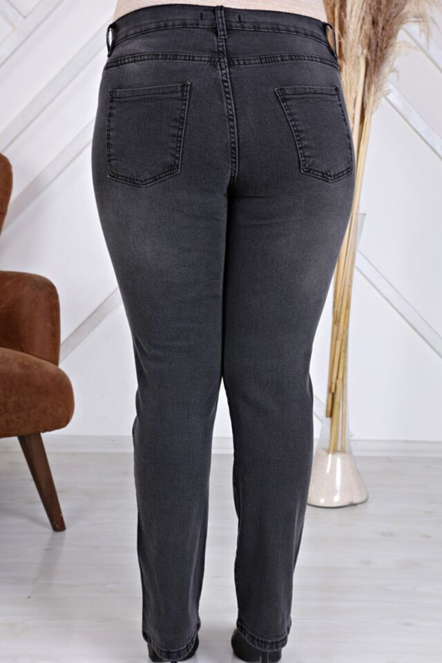 Kadın Füme Hafif Taşlamalı Yüksek Bel Büyük Beden Dar Paça Jean Pantolon FÜME - 44