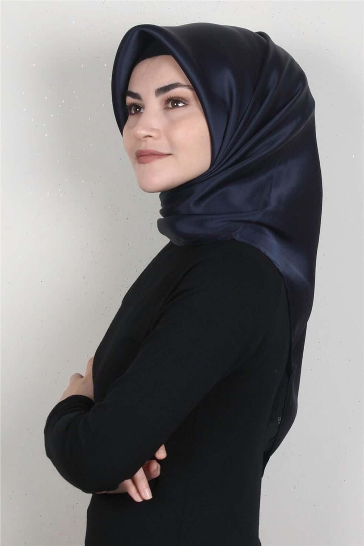 Düz Ipek Eşarp 7440-17 Lacivert Lacivert - 90X90