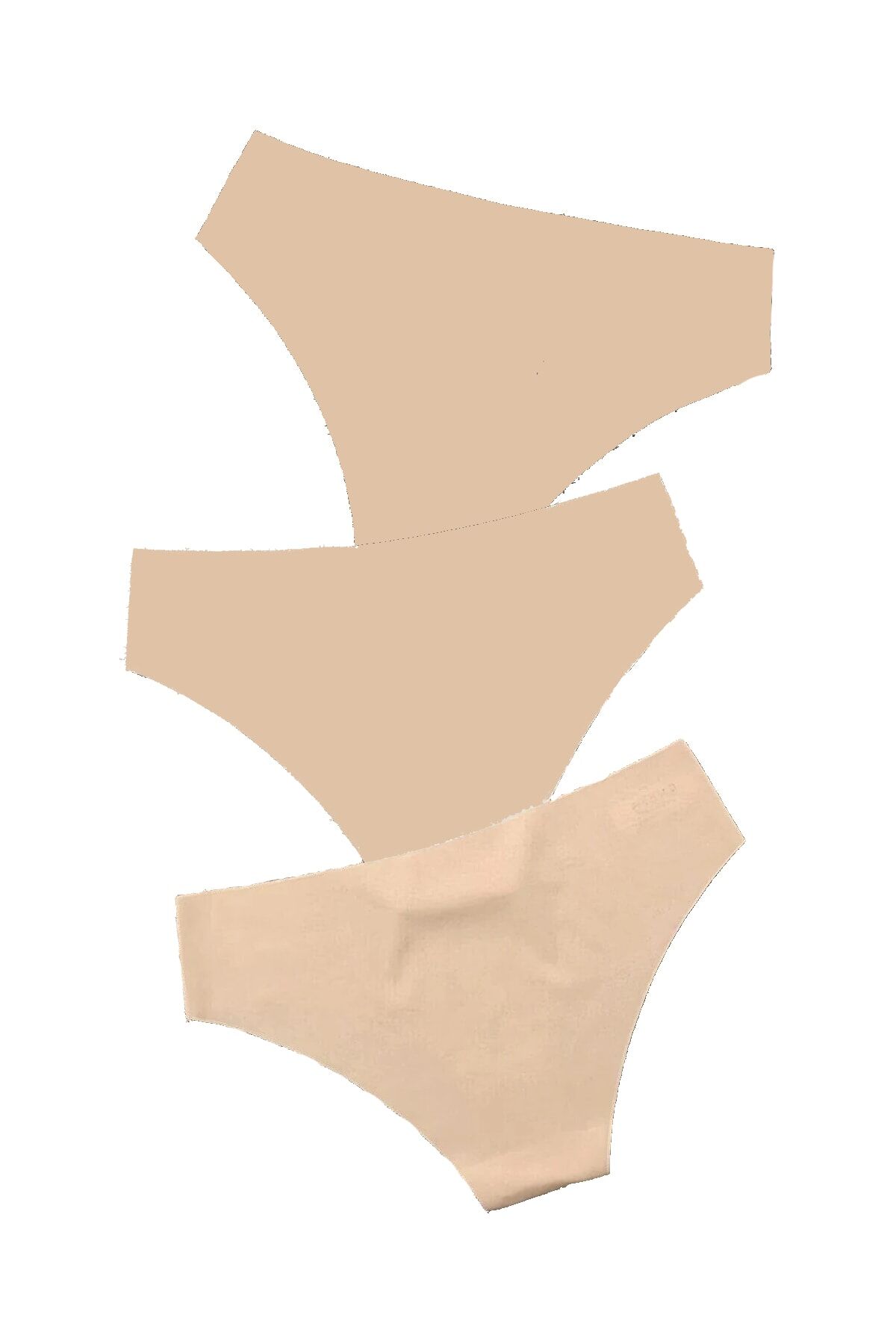 3'lü Dikişsiz Lazer Kesim Iz Yapmaz Bikini Slip Külot Lazer Kilot Ten - L/Xl