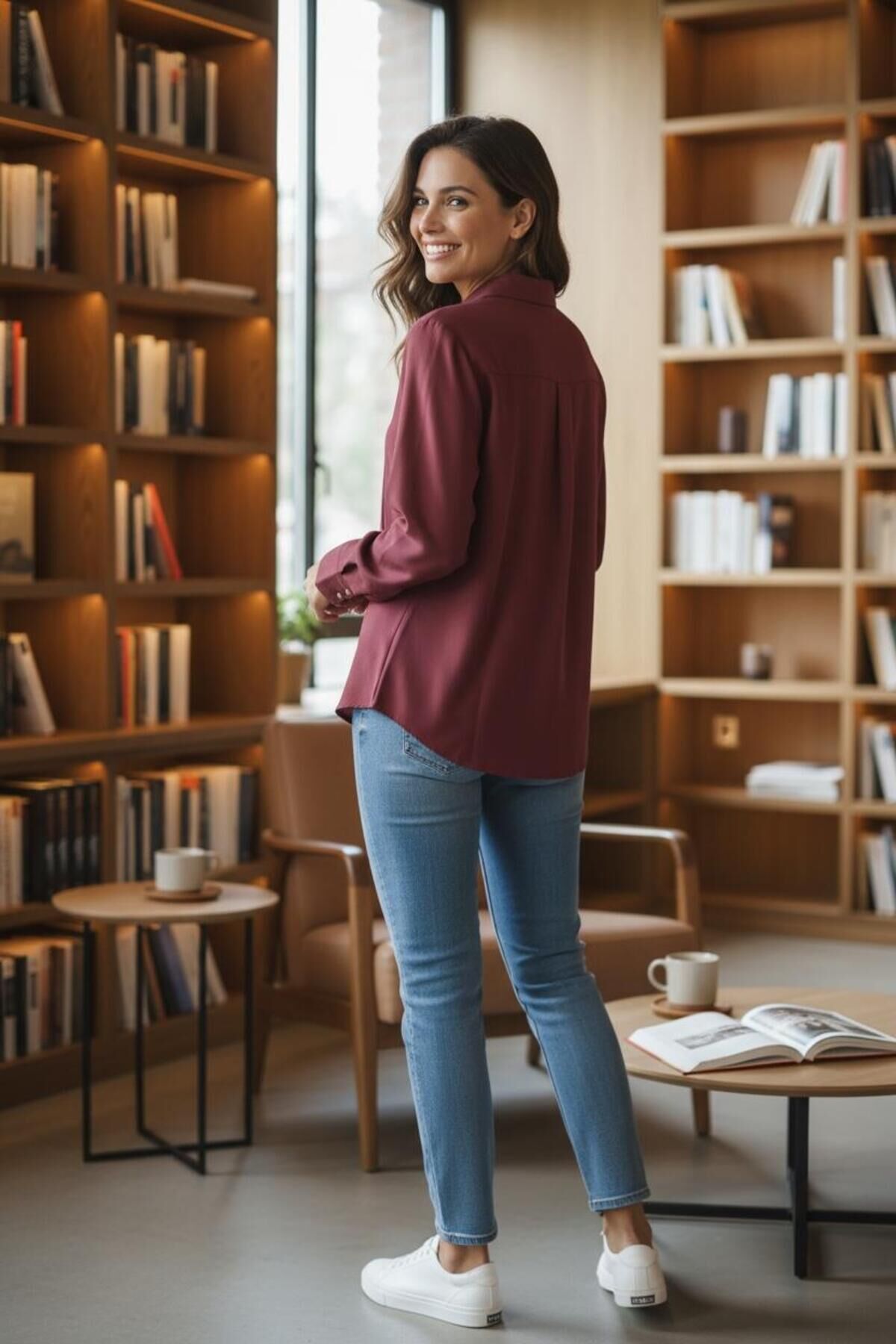 Büyük Beden Keten Bordo Gömlek (46-50-52-54) Bordo - 52