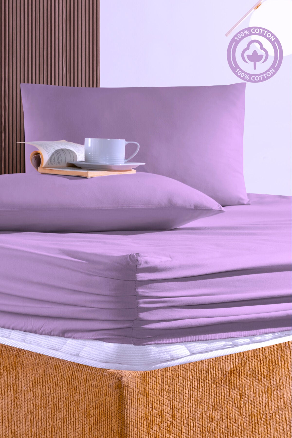 %100 Pamuk Mavi Doğal Çift Kişilik Ranforce Kumaş Lastikli Çarşaf Yastık Kılıfı Seti /160x200/ Lila - 180 X 200