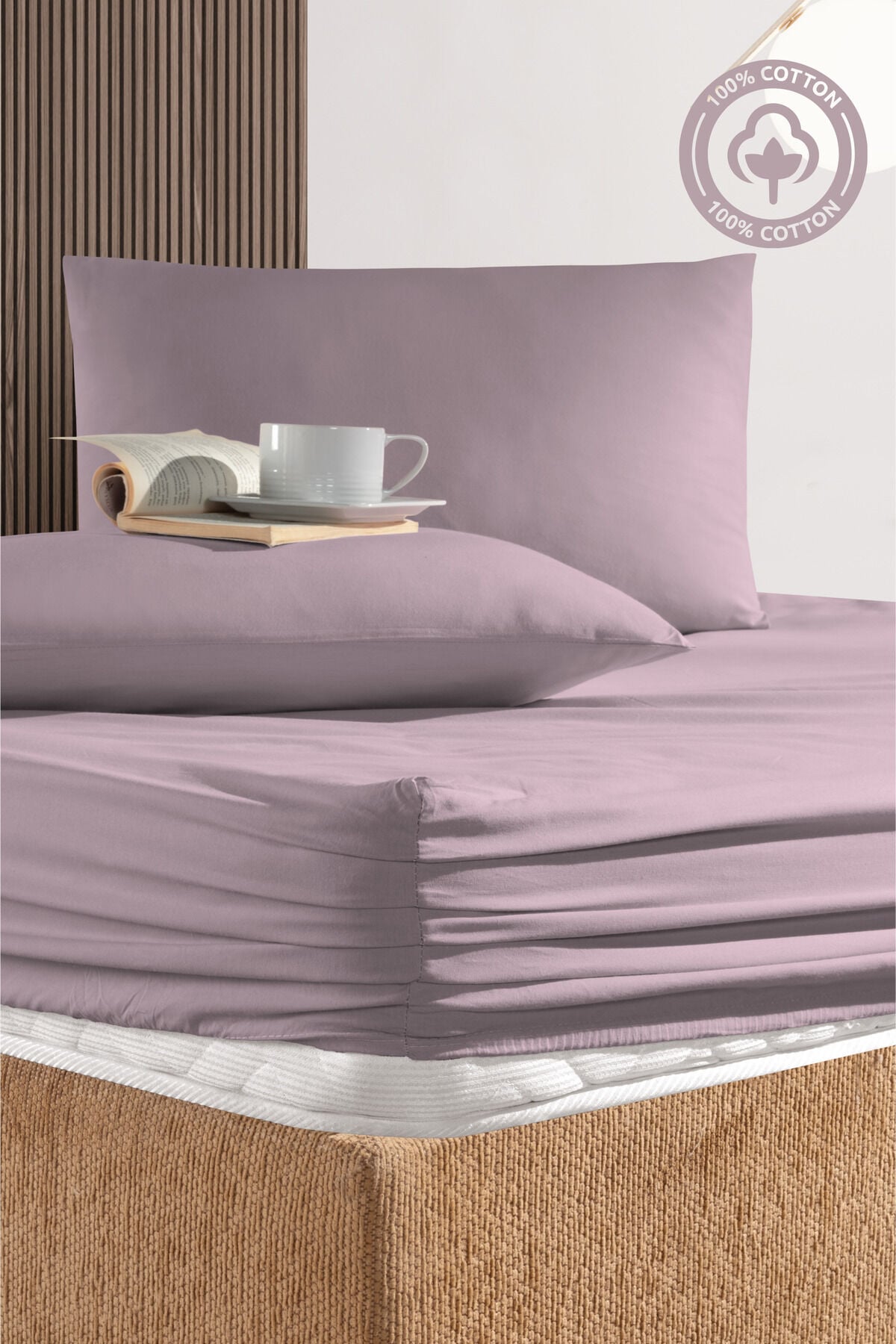 %100 Pamuk Mavi Doğal Çift Kişilik Ranforce Kumaş Lastikli Çarşaf Yastık Kılıfı Seti /160x200/ Pudra - 180 X 200