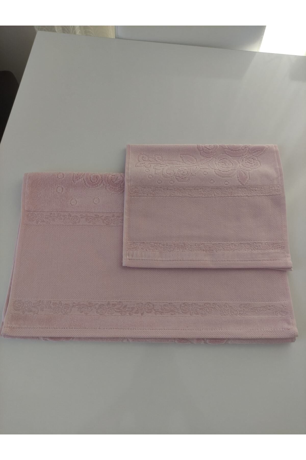 Kadife Havlu Takımı (2 Li) Analı Kızlı (el Yüz Ve Mutfak Havlusu) Etamin Boşluklu Pembe Renk Pembe