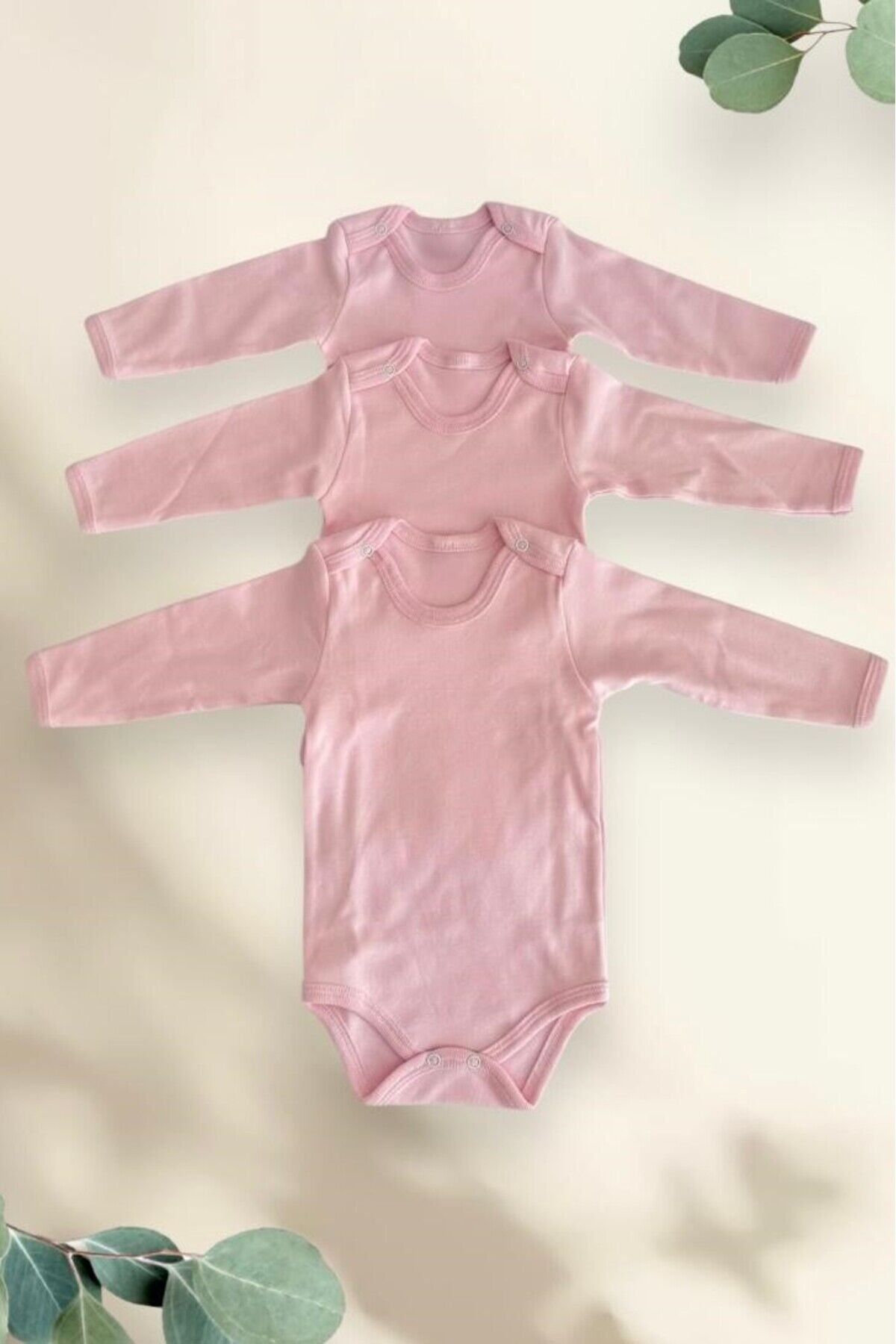 Kız Bebek 3'lü Set Pamuk Mevsimlik Uzun Kollu Zıbın Body Pembe - 0-6 Ay