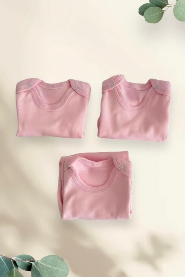 Kız Bebek 3'lü Set Pamuk Mevsimlik Uzun Kollu Zıbın Body Pembe - 0-6 Ay