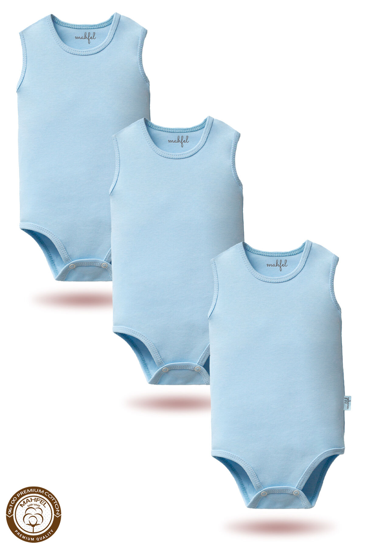 %100 Organik Pamuklu Çıtçıtlı Kolsuz Bebek Body Zıbın 3lü Paket