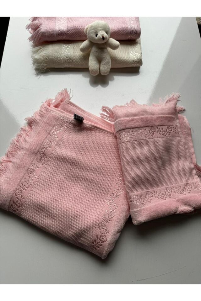 Etamin İşlemelik Analı Kızlı Fiesta Soft Havlu Pembe