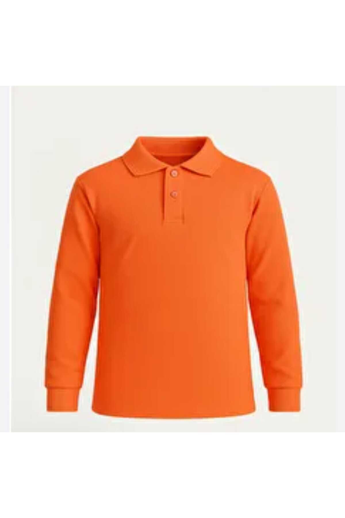Uzun Kollu Polo Yaka Unisex Çocuk Okul Üniforması, Uzun Kollu Turuncu Unisex Polo Yaka Penye Turuncu - 10 Yaş