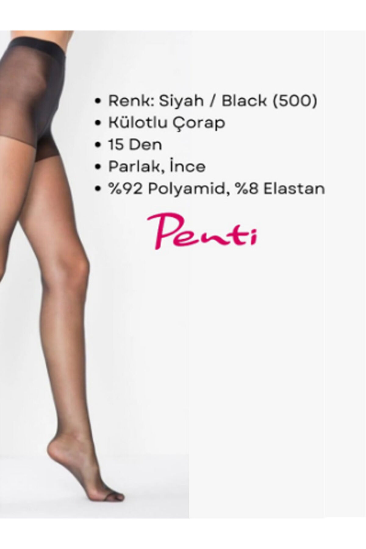 Fit 15 2'li Parlak Kilotlu Çorap Si̇yah - L