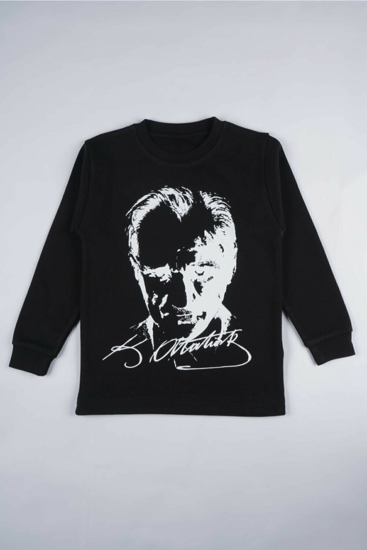 UZUN KOLLU ATATÜRK BASKILI T-SHİRT Siyah - 11 Yaş