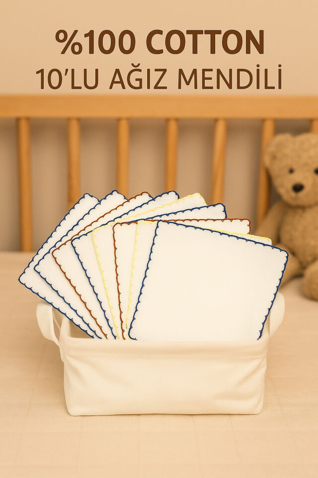 Pamuklu 10'lu Erkek Bebek Ağız Mendili 20x20