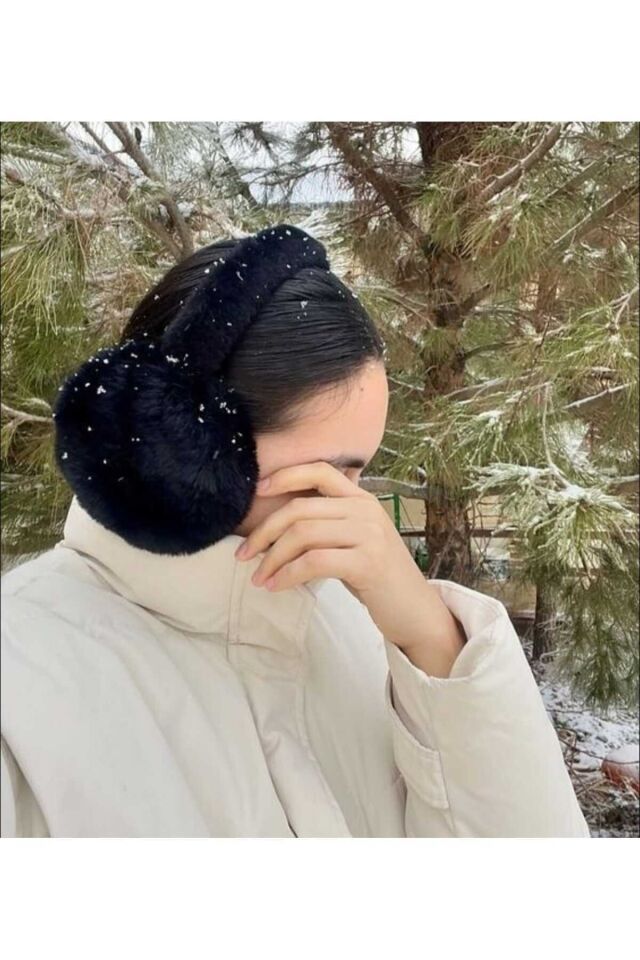 kadın peluş katalanabilir kulaklık Siyah - M
