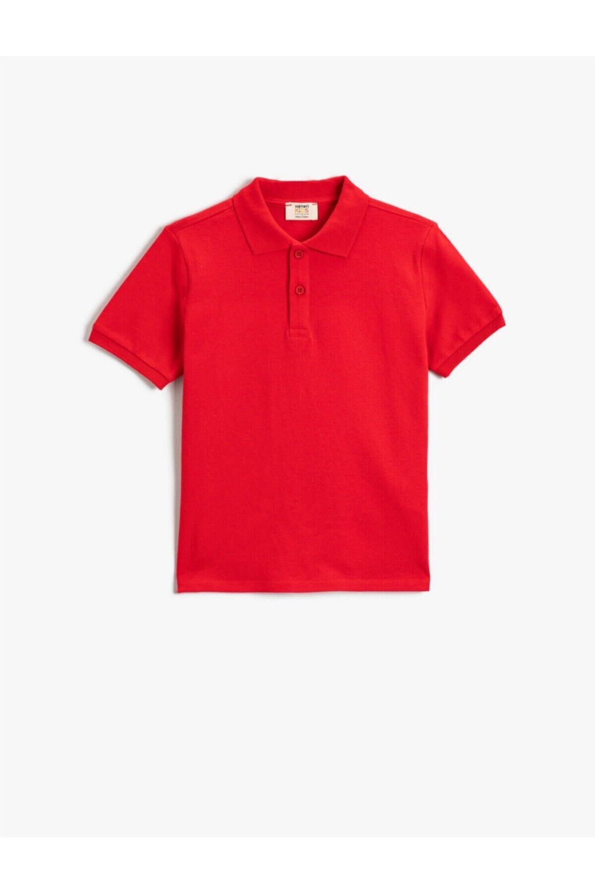 Polo Yaka Tişört Kısa Kollu Pamuklu Okul Tshirtü Kırmızı - 11-12 Yaş