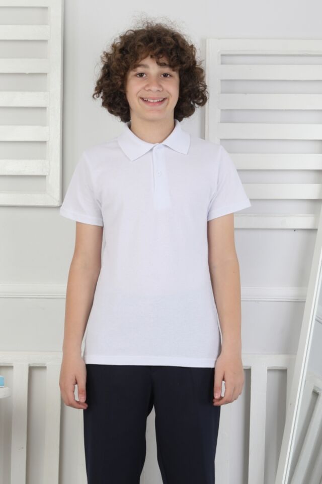 Erkek Çocuk Okulluk Lakost T-Shirt Beyaz Renk ( BİR BÜYÜK BEDEN ALINMASI TAVSİYE EDİLİR ) Beyaz - 15 Yaş