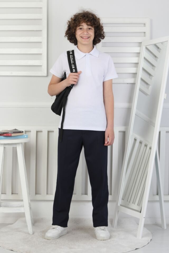 Erkek Çocuk Okulluk Lakost T-Shirt Beyaz Renk ( BİR BÜYÜK BEDEN ALINMASI TAVSİYE EDİLİR ) Beyaz - 15 Yaş
