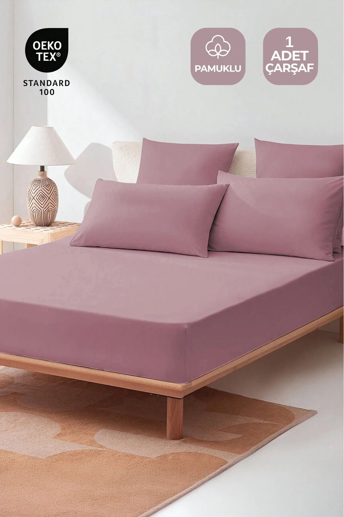 Lastikli Pamuklu Fitted Penye Çarşaf Tek Kişilik Çift Kişilik Battal Yatak 100x200, 160x200, 180x200 Pembe - Çift Kişilik