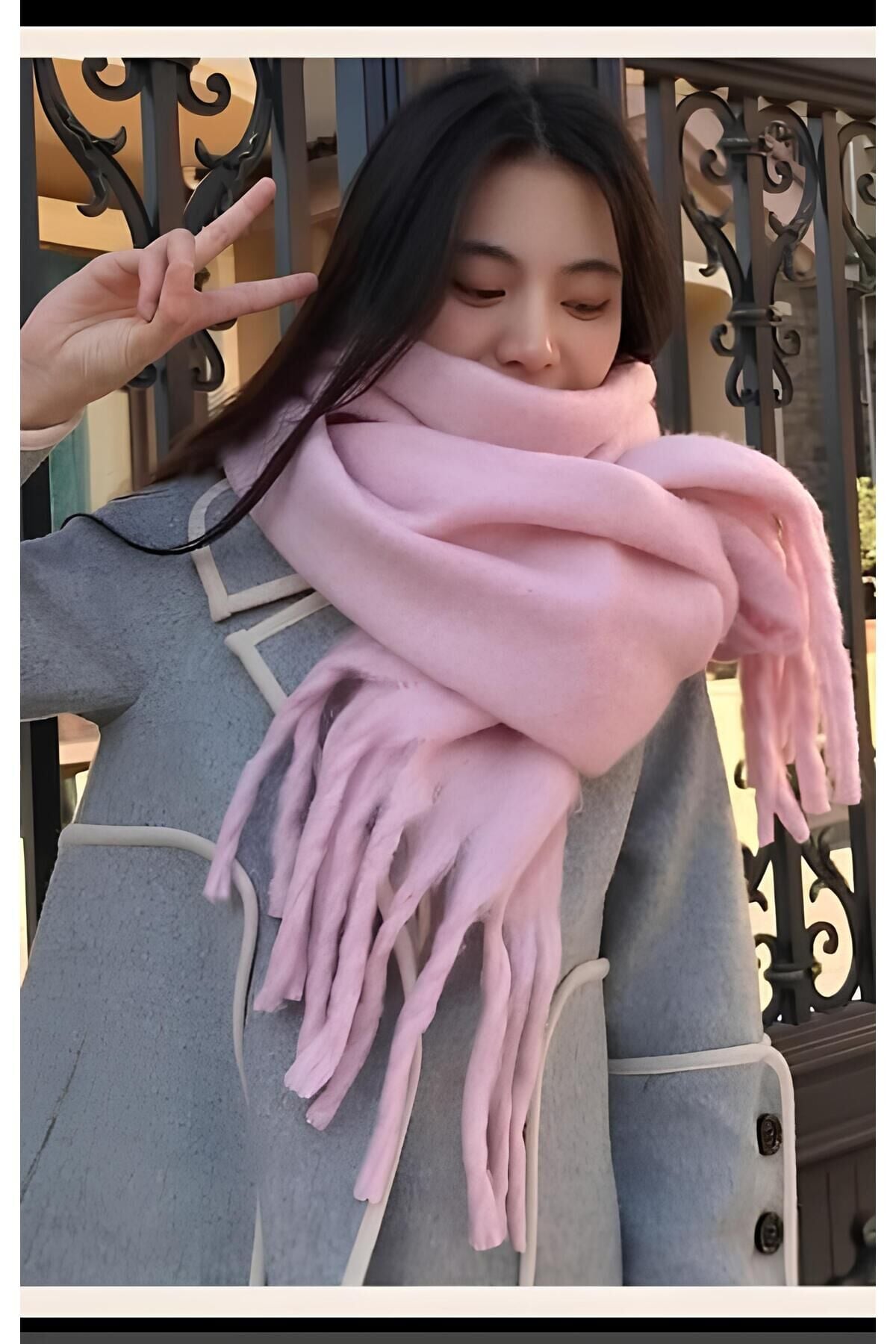 İthal Pembe Renk Puffy Yumuşak Dokulu Renkli Atkı Şal Omuz Şalı Pembe