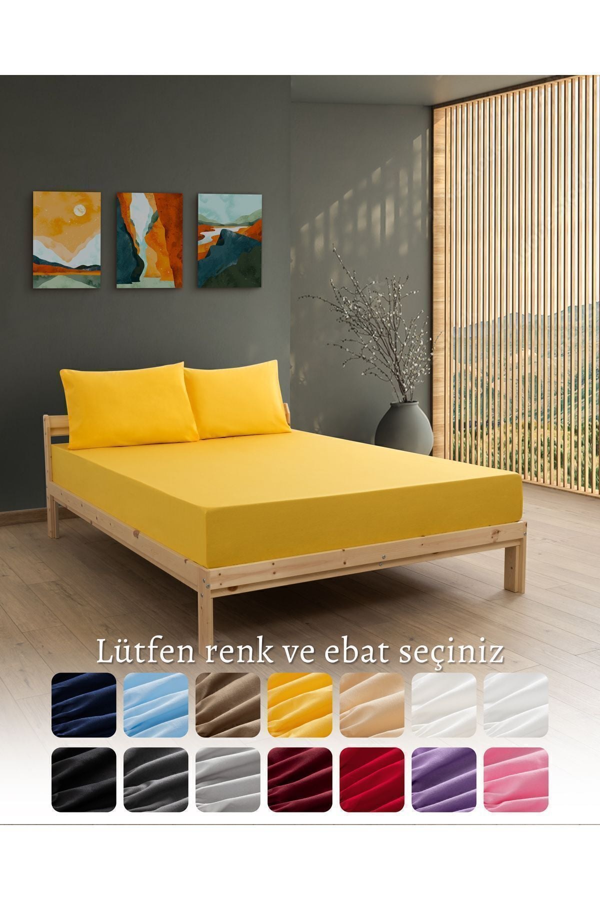Ranforce Akfil Sarı Lastikli Çarşaf Yastık Kılıfı Tek Çift Kişilik Battal Boy Fitted Çarşaf Seti Sarı - 120 X 200