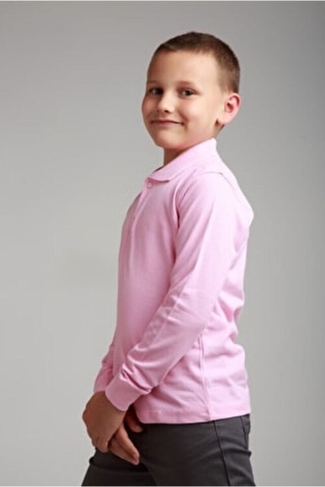 Pembe Unısex Penye Polo Yaka Okul Lakostu Pembe - 11-12 Yaş