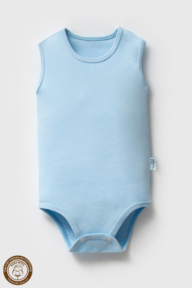 %100 Organik Pamuklu Çıtçıtlı Kolsuz Bebek Body Zıbın 3lü Paket Turkuaz - 2 Yaş