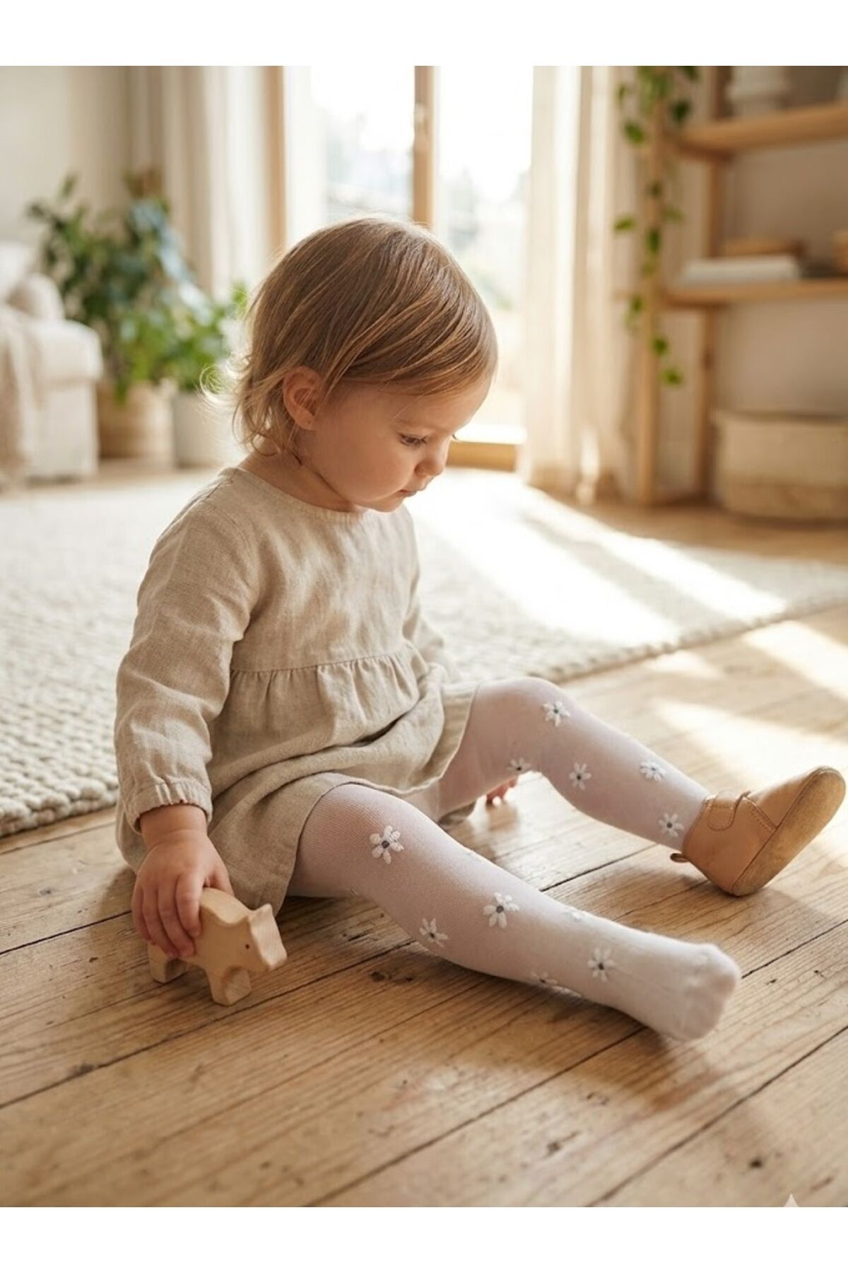 Sılasu Baskılı İnce Bebek Külotlu Çorap Beyaz - 6-12 Ay