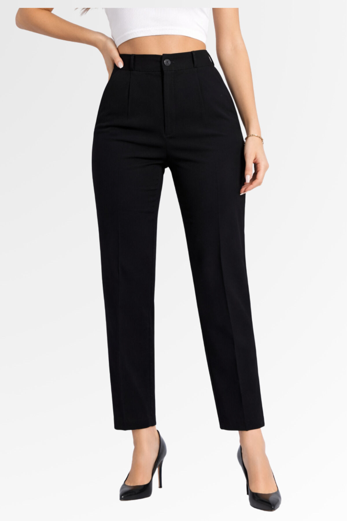 Kadın Dar Paça Fit Kesim Palazzo Yüksek Bel Bilekte Pantolon Siyah - 2XL