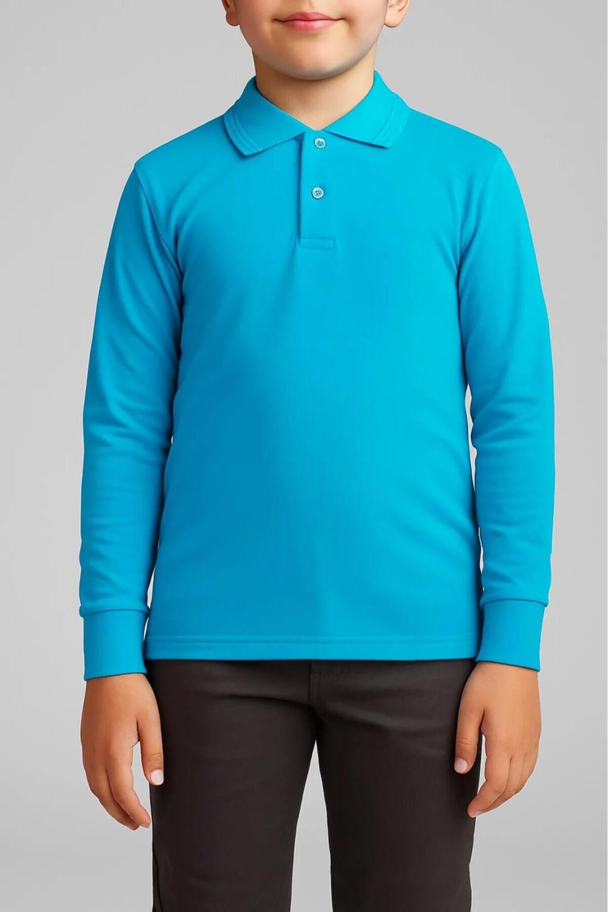 Turkuaz Uzun Kollu Polo Yaka Lakost Okul Tişörtü Noble-Store Turkuaz - 13 Yaş