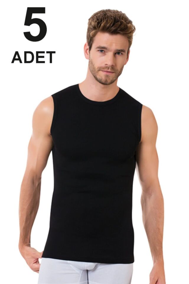 5'li Erkek Sıfır Yaka Kolsuz Atlet Si̇yah - 2XL