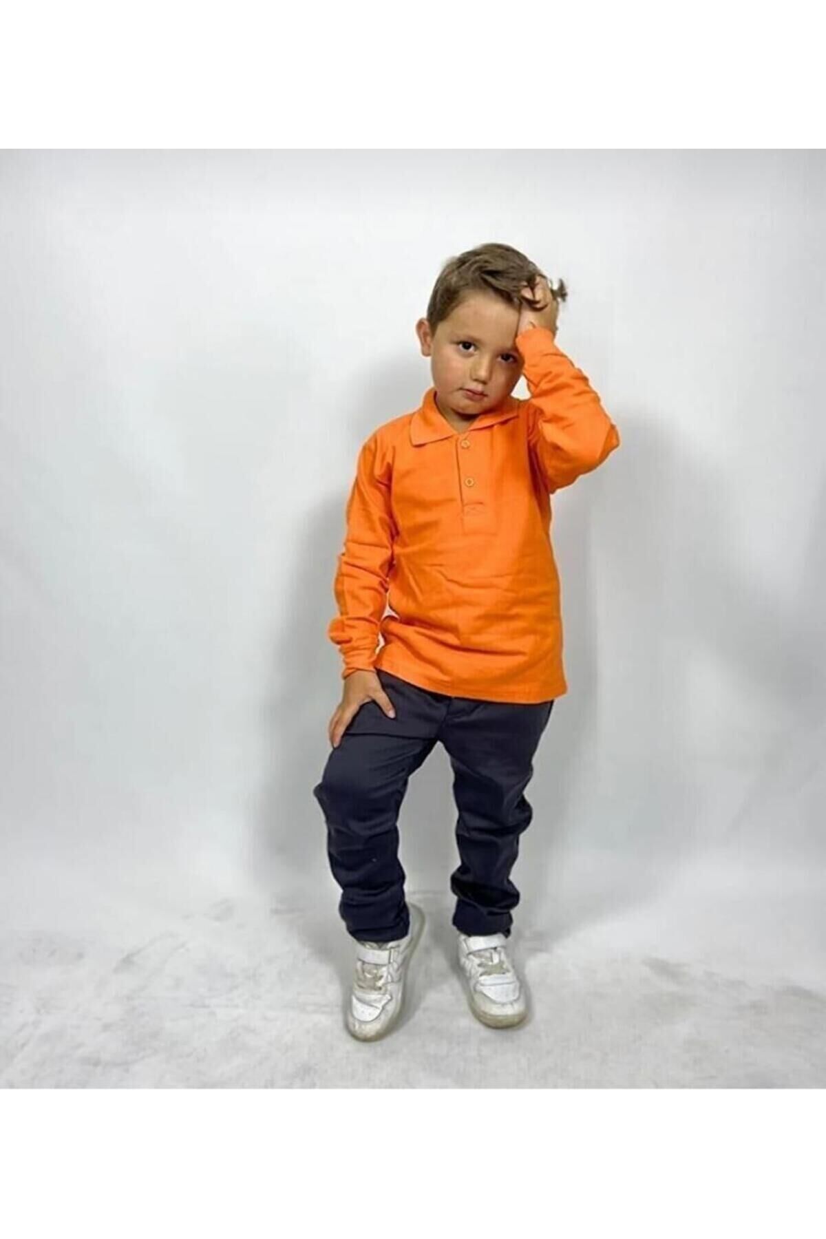 Uzun Kollu Polo Yaka Okul Giyim Kıyafet Tshirt Turuncu - 9-10 Yaş