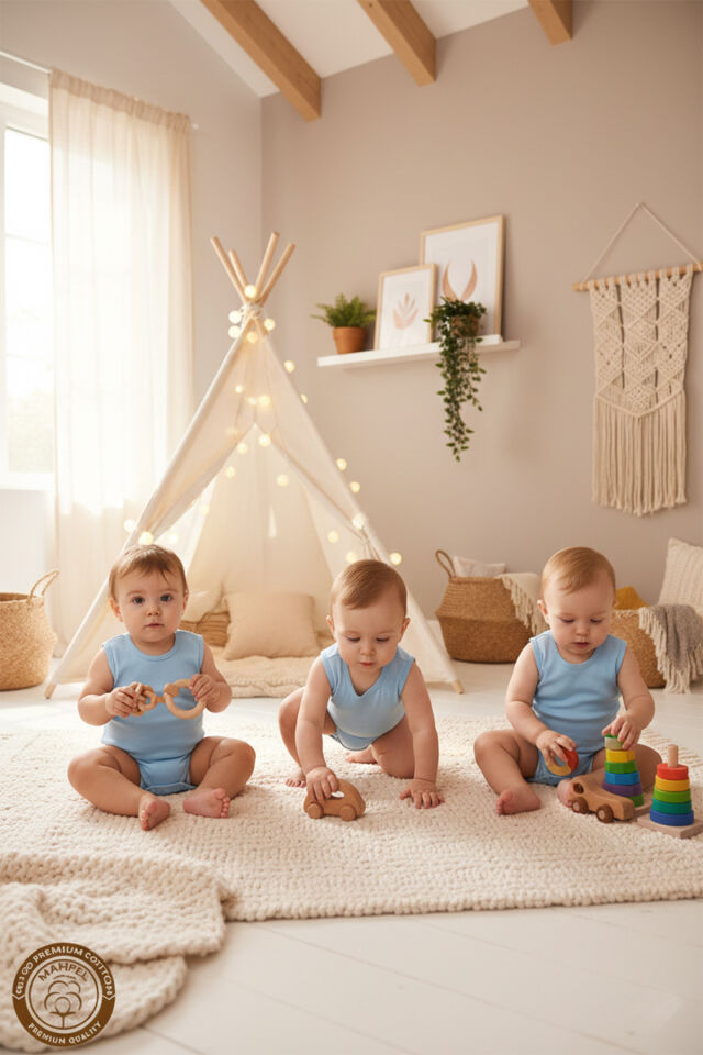 %100 Organik Pamuklu Çıtçıtlı Kolsuz Bebek Body Zıbın 3lü Paket Turkuaz - 3 Yaş