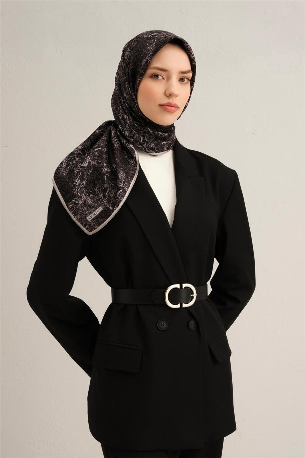 Soyut Desenli Saf İpek Twill Eşarp 9311D 09