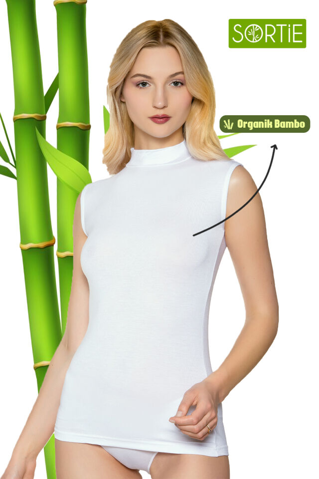 Kadın Atlet Sıfır Kol Boğazlı Balıkçı Yaka Bambu TEN RENGİ Beyaz - 2XL
